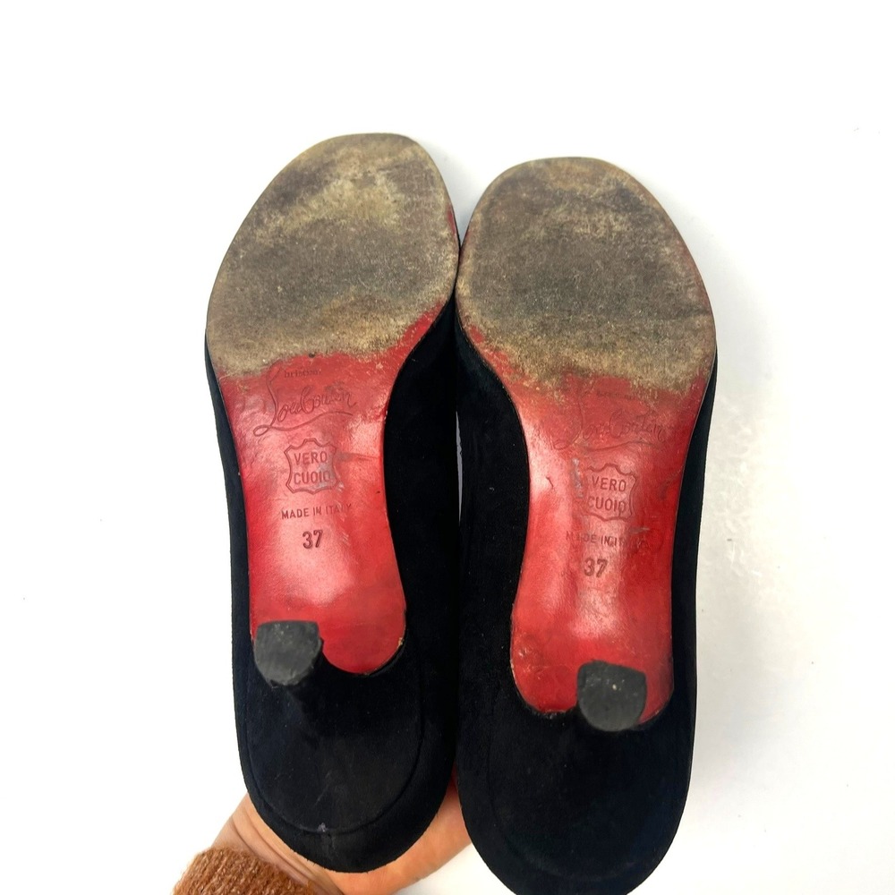 Vtg Christian Louboutin Suede Tassel Kitten Heel Pumps Red Bottom 37 US 6.5 Y2k - Picture 7 of 8